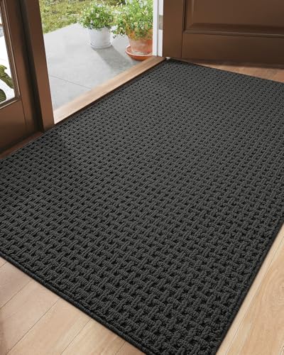 DEXI Front Entryway Door Mat Non Slip 36x60, Washable Entry Way Mats Inside Entrance Low Profile, Welcome Doormat Dirt Trapper for House Floor Home Porter Hall Backdoor Area, Dark Grey