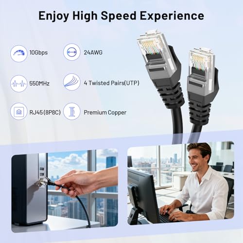 Cat6 Ethernet Cable 5Pack 2M, 24AWG CAT 6 UTP Cable, LAN Cable with RJ45 Connector, High-Speed 10Gbps Internet Network Cable for Router/Printer/Desktop/Modem/Switch/Smart-TV/TV Box and More-Black - Image 6