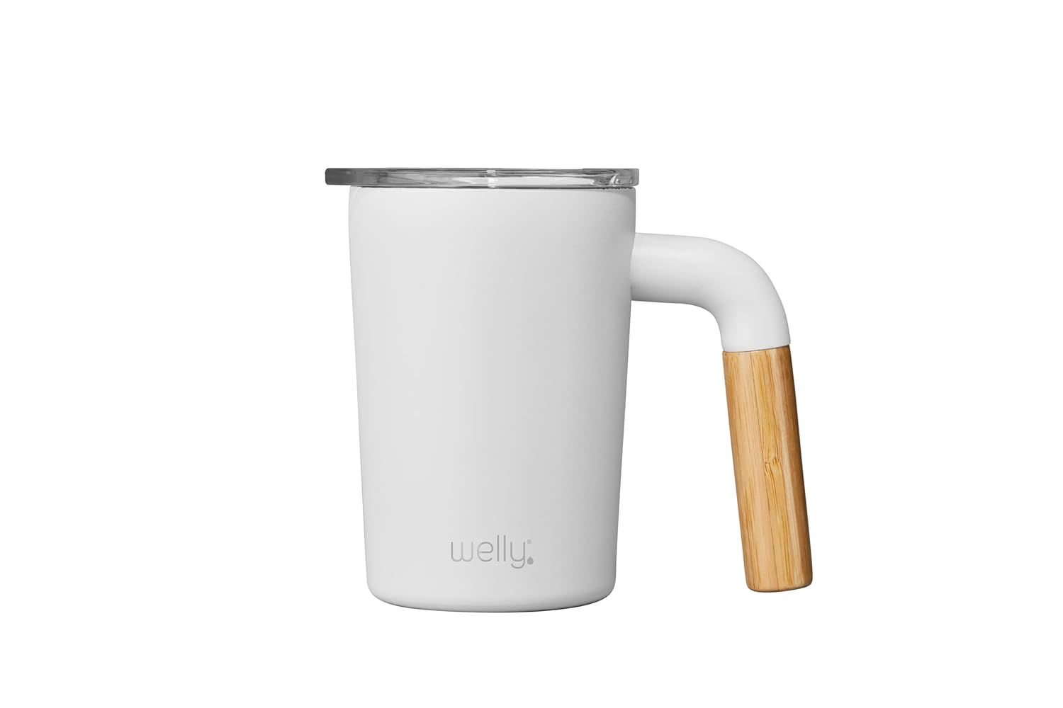 Welly Camp Cup 12oz | Vacuum Insulated Stainless Steel & Bamboo Travel Mug | Triple Wall, Wide Mouth, BPA Free (Bone)