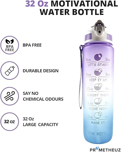 Miniatura 2 de Botella de agua de 32 onzas con pajilla, botella de agua con frases motivadoras y marcador de tiempo, botellas de agua a prueba de fugas y libres de