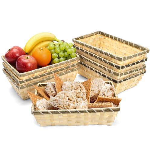 TOPZEA 8 Pack Rectangle Gift Baskets, 10" x 6.3" Natural Bamboo Handmade Woven Bread Roll Basket, Small Wicker Chip Serving Baskets Food Snack Fruit Storage Basket for Kitchen Restaurant Christmas