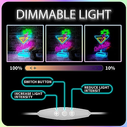 Image of Cocktails Neon Sign Cocktail Glass LED Neon Signs Art Wall Lights for Beer Bar Decor Dimmable USB Powered Martini LED Neon Light for Party, Cocktails Bar, Pub, Night Club, Man Cave Decoration