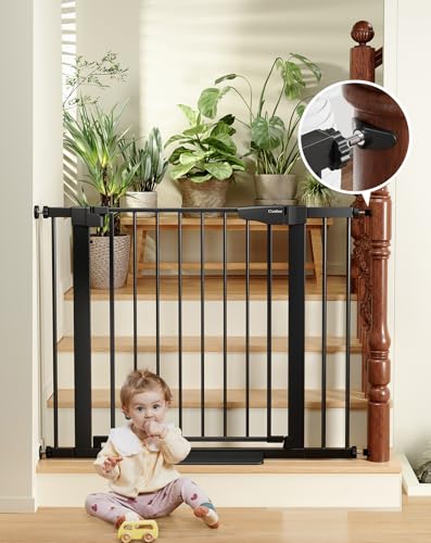 Image of Cumbor 29.7-40.6" Baby Gate for Stairs, Baby Essential Safety Gate, Mom's Choice Awards Winner-Dog Gate for Doorways, Pressure Mounted Auto-Close Pet Gates for Dogs Indoor, Durable Child Gate, Black
