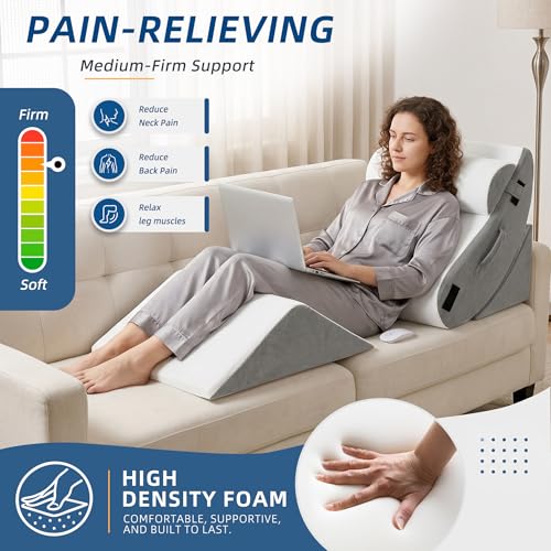Image of HABUTWAY 4Pcs Orthopedic Wedge Pillow, Adjustable Triangle Support Pillow for Back Pain Relief & Post Surgery Use, Soft Bed Wedge Pillow with Removable Washable Cover, Memory Foam, Grey
