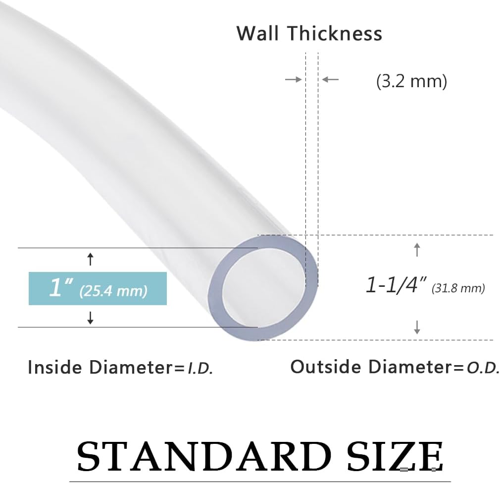 DAVCO 1" ID - 25 ft Clear Vinyl Tubing with 2 Stainless Clamps, Low Pressure Flexible PVC Tube, Heavy Duty UV Chemical Resistant Lightweight Plastic Vinyl Hose, BPA Free and Non Toxic