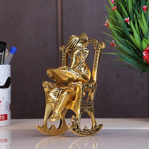 Image of KridayKraft Metal Chair Ganesh ganpati Idol with Reading Ramayan Home Decoration and Gifts for Your Love Once