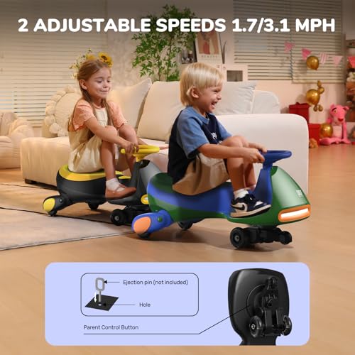 FanttikRide N7 Classic Electric Wiggle Car with Pedal, Rechargeable Battery, Ride on Toys, Swing Car, 2 Speeds, Anti-Rollover, Flashing Light Wheels, Bluetooth, for Ages 3 and Up, 150 Lbs, Yellow
