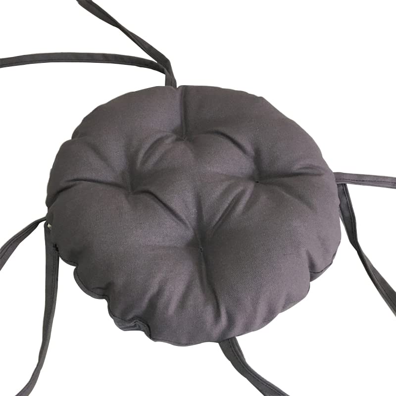 Thicken Round Stool Seat Cushion Super Soft Non Slip Chair Pads with Ties Solid Color Dining Chair Cushions (Dark grey, Diameter:45cm(18inch)) — image 1