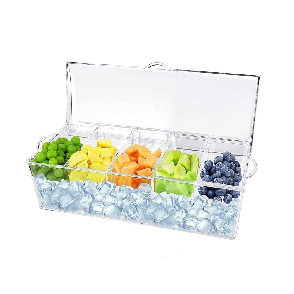 AMERTEER Chilled Condiment Server | Ice Party Serving Tray, Chilled Caddy, Garnish Holder On Ice, Dispenser With Removable Dishes for Bar Accessories