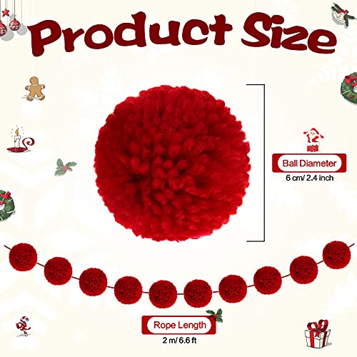 Tatuo 79 Inch Pom Pom Garland Christmas Hanging Garland Felt Ball Garland 48 Balls 2.4 Inch Christmas Tree Decoration For Wall Room Festival Wedding Birthday Xmas Party Decorations (Red) #TOP1