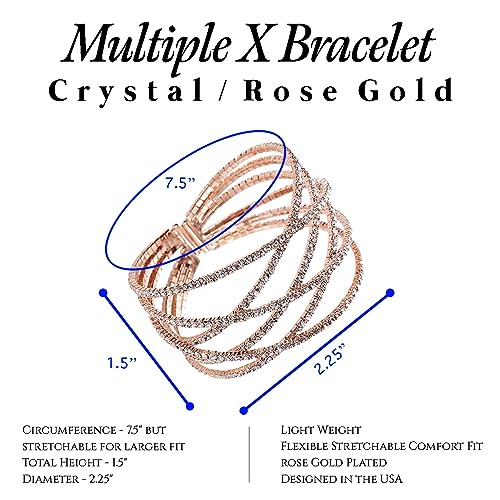 NTLX Crystal Bracelet for Women – Rhinestone Cuff Bracelet – Silver & Gold Plated - Flexible & Adjustable – Multiple X Shape Cross Geometric Negative Space - Bridal, Wedding, Prom, Party, Pageant, Evening, Casual, Bracelet - with Gift Box2