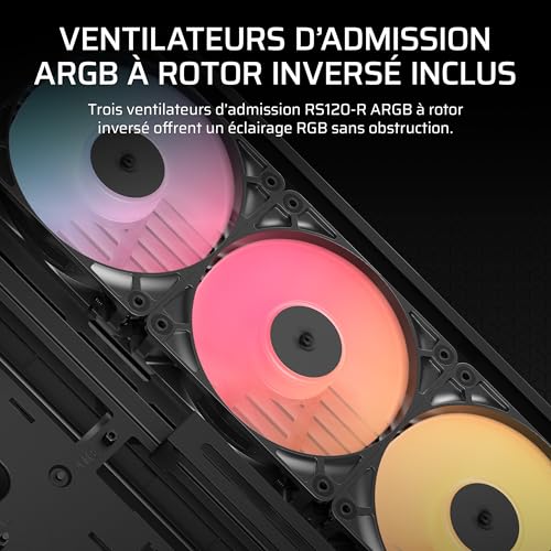 Corsair Frame 4500X RS-R ARGB Boîtier PC Moyen-Tour en Verre panoramique – Système de Fixation du Ventilateur InfiniRail, Peut accueillir Deux radiateurs de 360 mm, 3X Ventilateurs RS120R – Noir