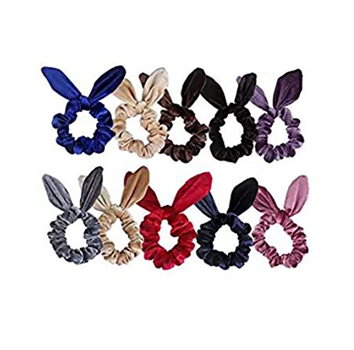 10 Pack Velvet Scrunchy Elastics Rabbit Ears Scrunchies Bobbles Soft Elegant Elastic Hair Bands Hair Tie