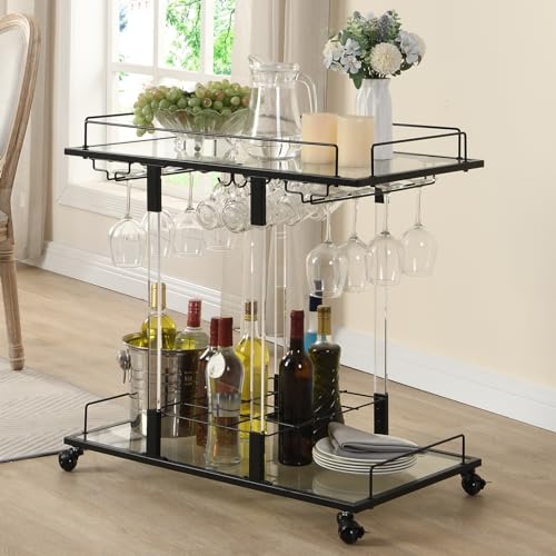 FERFALDER Bar Cart for Home Bar Chrome Serving Cart with