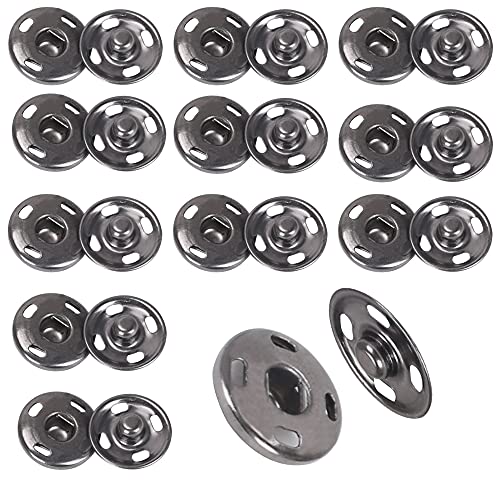 NACTECH 12 Set Press Studs Buttons Fasteners Sew-on Snap Button Black Fabric Fasteners 15mm Metal Snap Buttons Snap Clothing Clasps for Clothes DIY Craft Coats Leather Purse Handbag Sewing