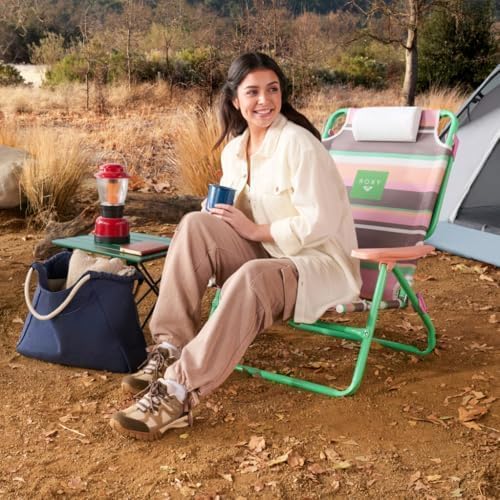 Miniatura 2 de ROXY Silla de playa  Silla de descanso al aire libre, silla plegable ligera con reclinable ajustable y portavasos  Días de playa, sillas de piscina,