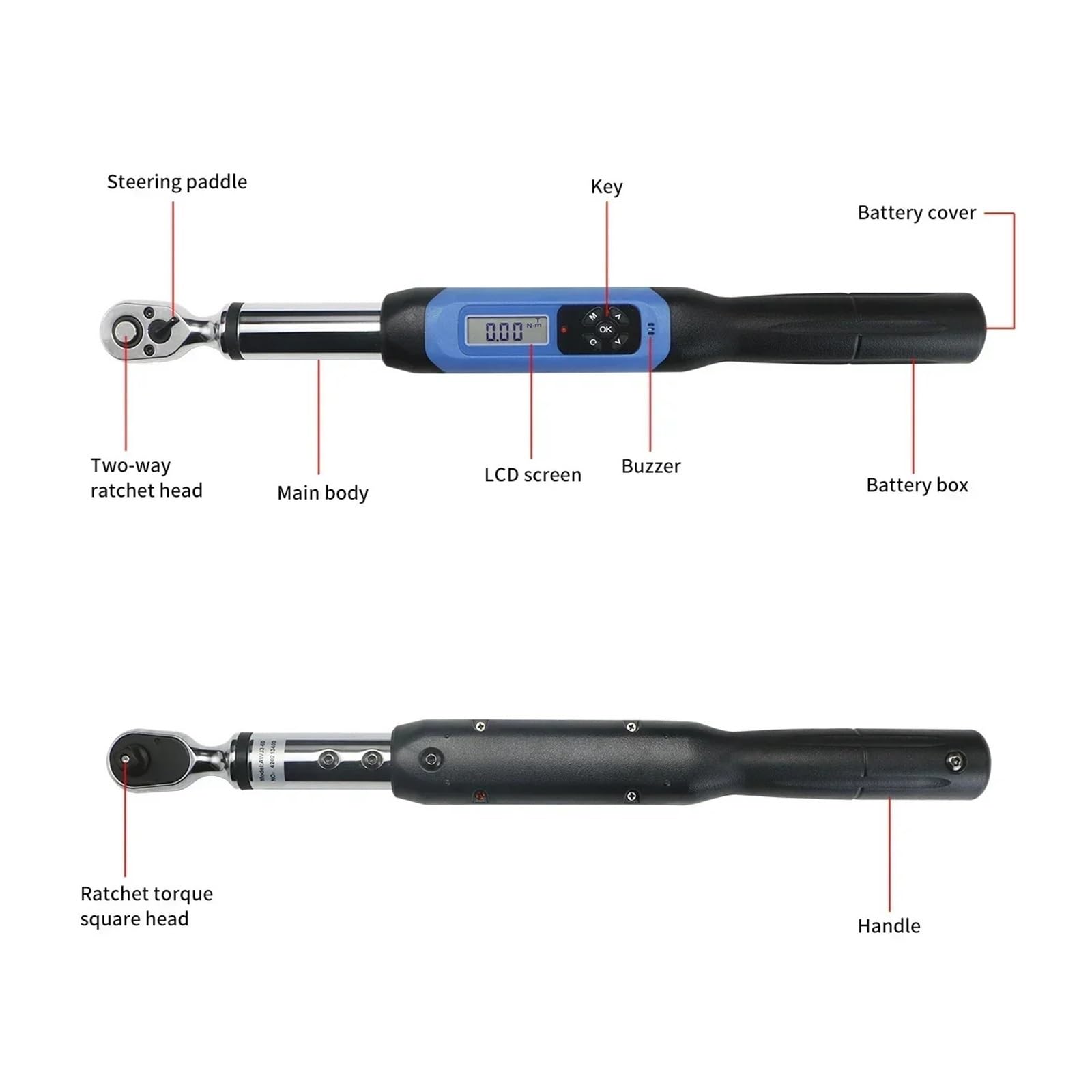 Klucz Dynamometryczny 1/2 ''elektroniczny klucz dynamometryczny dwustronna dwukierunkowa głowica grzechotkowa regulowany cyfrowy AWJ4(AWJ4-0200)