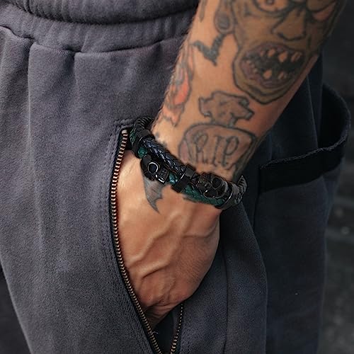 Pulsera de Cuero con Calaveras para Hombre miniatura 2