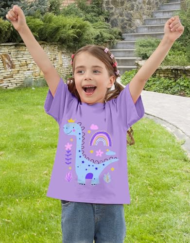 Image of Toddler Girls Clothes T-Shirt Short Sleeve Graphic Tee Cartoon Dinosaur 2-6T Girl Shirt Summer