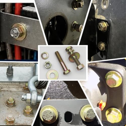 Image of 1 /2 inch x 2-1 /2 inch Grade 8 Hex Head Bolt and nut,Spring Lock Washer and Large Flat Washer Assortment Kit, Color Gavalization,Alloy Steel,Heavy Duty,(10sets Pack),by Metalsuberg.