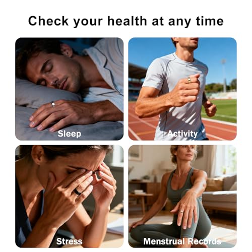 Image of POBOVi Smart Ring for Women Men- Sleep /Fitness /Stress /Heart Rate Tracker- Menstrual Records - 7 Days Battery Life - Wireless Charging - No APP Subscription - iOS & Android Compatible (Gold, Size 8)