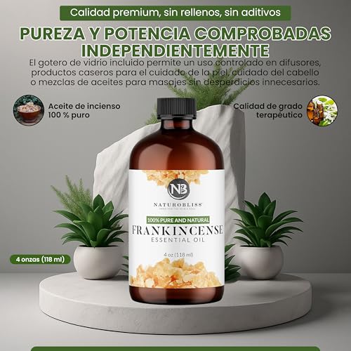 Image of NaturoBliss 100% Pure Frankincense Essential Oil Therapeutic Grade Premium Quality (4 fl. oz) with Glass Dropper, Perfect for Aromatherapy