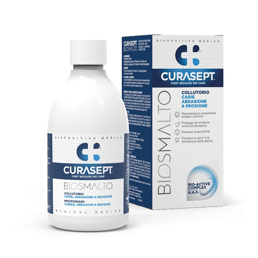 Kit 3 Pezzi Biosmalto Protezione Carie Curasept | Dentifricio 75ml + Collutorio 300ml + Spazzolino | Remineralizzazione Smalto, Prevenzione Abrasione ed Erosione, Igiene Orale Efficace