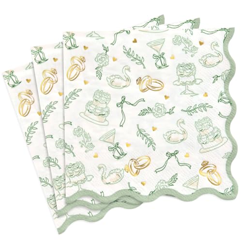 xo Fetti Bachelorette Napkins - 25 Paper Napkins | Sage Green Bridal Decorations Bride To Be Engagement Party Wedding