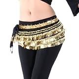 BellyLady Multi-Row Gold Coins Belly Dance Skirt Wrap & Hip Scarf, Gift Idea BLACK