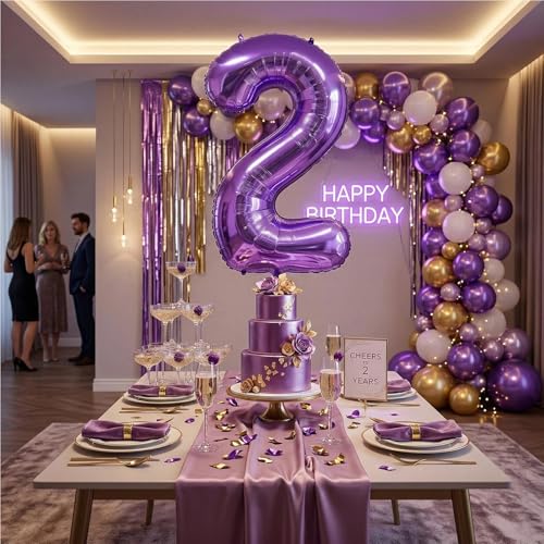 Image of Number Balloons for Birthday Decorations - 40 Inch Large Party Balloons 2, Purple Foil Number Balloons for Boys Girls, Balloons for Party Supplies