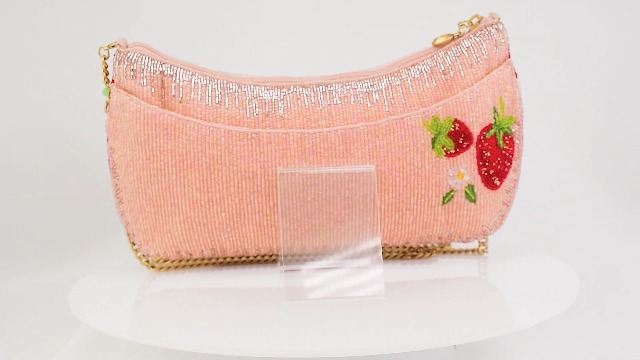 Mary Frances Glamour Girl Beaded Crossbody Bag - Lipstick & Floral Design Phone Purse With Removable Chain