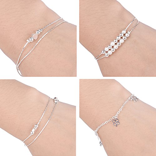Paxuan 4Pcs Silver Anklets Ankle Chains Bracelets for Women Girls Beach Anklet Foot Jewelry Set (4pcs Set)