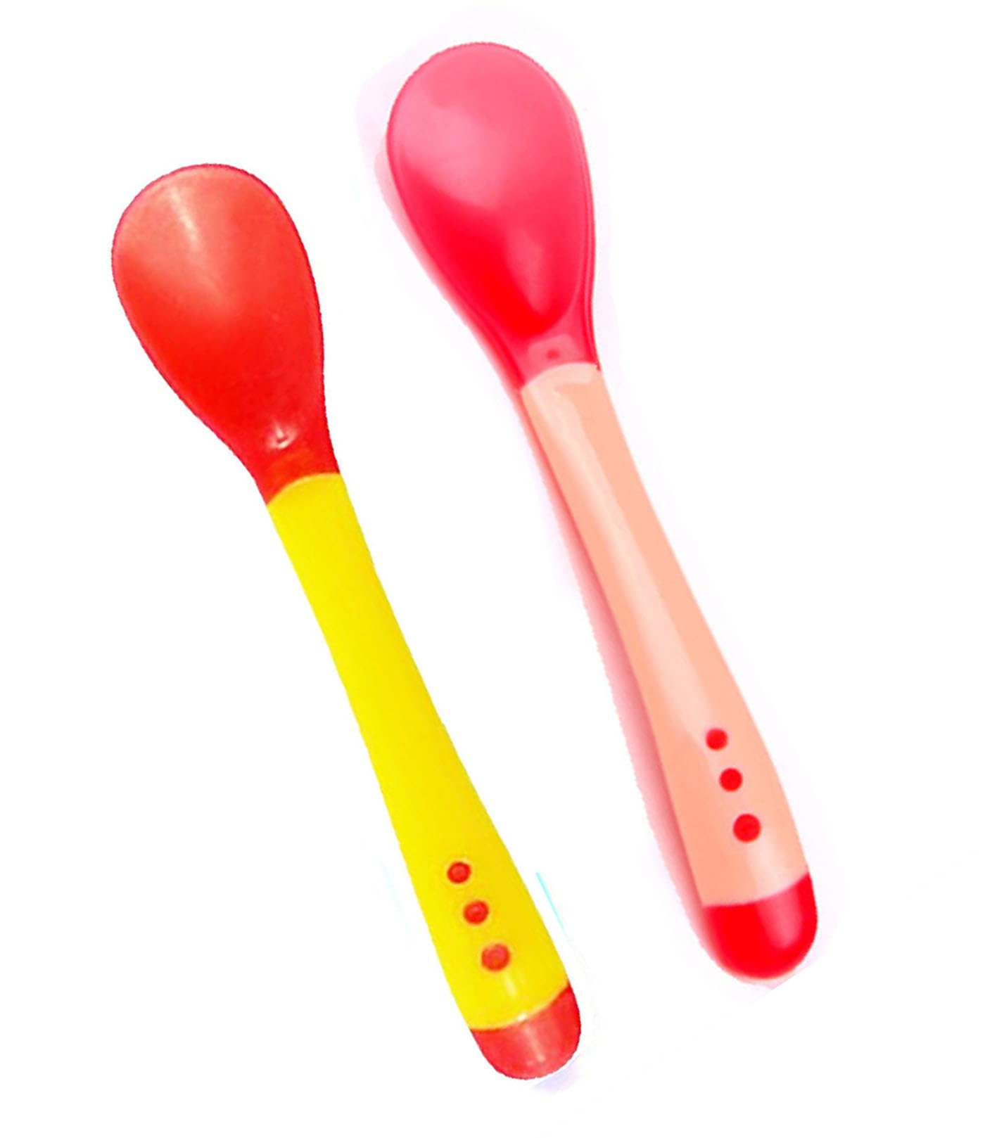 Soft Silicone Tip Baby Feeding Heat Sensitive Colour Changing Temperature Sensing Spoon - Pack of 2, Red and Yellow