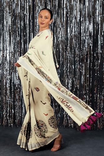 Image of MIRCHI FASHION Saree for Woman Cotton Blend Printed | Traditional Ethnic Sari for Ceremonial Use and Farewell with Blouse Piece
