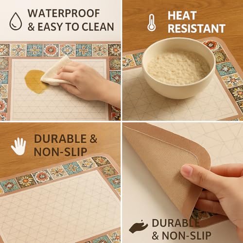 Image of YELONA Leather Dining Table Placemats Set of 6 - Waterproof, Heat Resistant, Anti-Slip, Easy to Clean Table Mats for Dining Table, Kitchen & Home Decor (Multicolor, 40 x 30 cm)