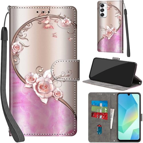 Salanheo Case Wallet for Samsung Galaxy A16 4G / A16 5G, with [3 Card Slots], Kickstand Magnetic Closure PU Leather Shockproof Protective Flip Cover 6.7', Pink Rose