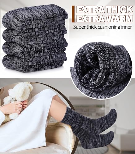 LANLEO Merino Wool Hiking Socks for Women Men Thermal Extra Thick Winter Warm Comfy Cushioning Crew Boot Socks 4 Pairs3