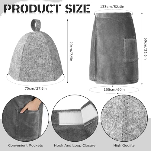 Gilprop Sauna Hat with Towels Sauna Accessories Set for Men Felt Wool Vaporarium Cap Terry Shower Wrap Collection Adjustable with Pocket for Bath Accessories(Gray) - Image 2