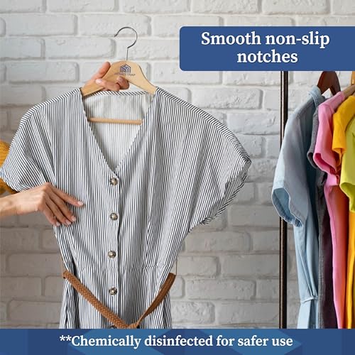 Image of Homestrap Premium Round Bar Wooden Hanger (Pack of 6)| Durable Wooden Garment Hangers with Cut Notches & 360 Degree Swivel Chrome Hook for Hanging Heavy Clothes