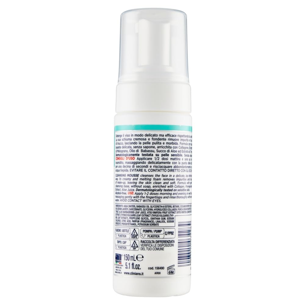 CLINIANS | Mousse Detergente Viso Antirughe Repair, Dermatologicamente Testato, Formula Delicata, Made in Italy, 150 ml