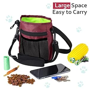   Dog-Clicker-Training-Kit-1-Dog-Treat-Training-Pouch-and-2-Pieces-Pet-Training-Clicker-with-Wrist-Strap-Built-in-Poop-Bag-Dispenser-Easily-Carrying-Pet-Toys-Treats-Wine-Red-Solid-Pattern