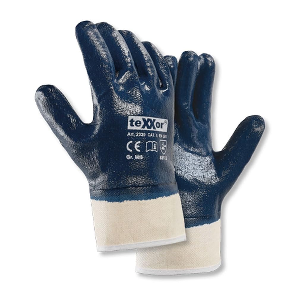 texxor 288 Stück Nitril-Handschuhe 2339, Stulpe, natur-dunkelblau, 8/M, Karton, Nitrilhandschuhe, Arbeitshandschuhe, Strickgewebehandschuhe