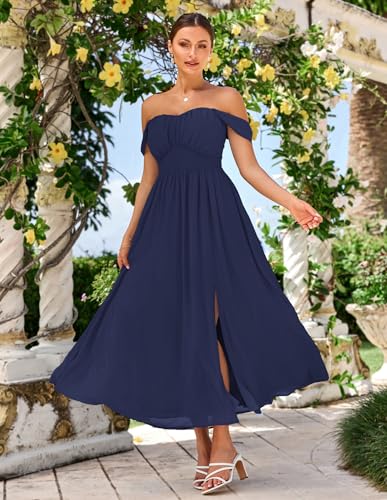 Image of GRACE KARIN 2026 Women's Summer Floral Wedding Guest Dress,Beach Flowy A Line Maxi Off Shoulder Bridesmaid Dresses