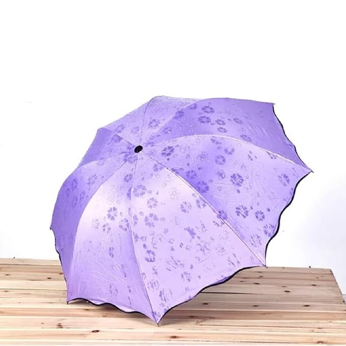 Image of Magic Umbrella Windproof and Rainproof Umbrella with Bloom After Rain Pattern 3 Fold Anti UV Protection Folding Umbrella for Rain, Sun 2 Persons Adult Kids & Women
