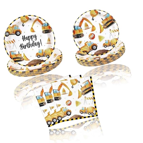 Construction Birthday Party Supplies Set - Plates and Napkins for 20 Guests, Decorations for Boys Kids Theme Party