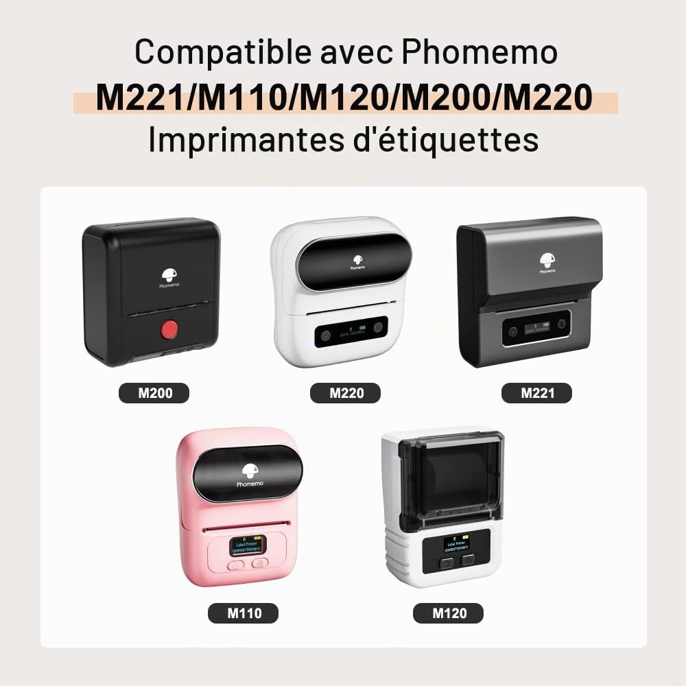 Phomemo M110/M220/M221/M200/M120/M100/M108/M150/M250/M260 Étiquettes autocollantes colorées 40x30mm (1,57" x 1,18"), 6 rouleaux de papier d'étiquettes thermiques pour imprimante d'étiquettes Phomemo