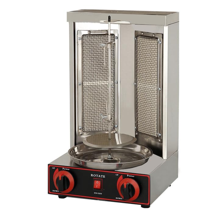 KEhtu Stainless Steel Vertical Rotisserie, Electric Shawarma Machine with Oil Collecting Pan, 360° Rotation, Automatic Kebab Machine, Smokeless Kebab Grill Equipment, for Shawarma Chicken Tacos Meat