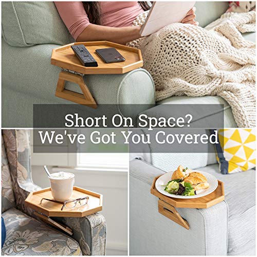 Clip On Tray Sofa Table For Wide Couches. Couch Arm Tray Table, Portable Table, Tv Table And Side Tables For Small Spaces. Stable Sofa Arm Table For Eating And Drink Table (Natural) #TOP5