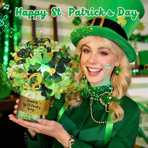 Image of St Patricks Day Cards, Pop Up Musical Lights Up Happy Saint Patrick's Card
