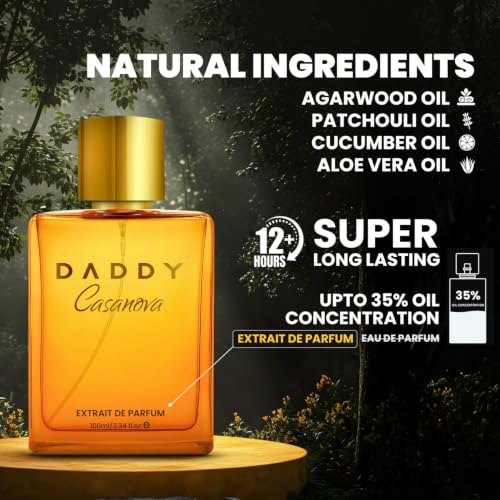 Image of DADDY Casanova Extrait De Parfum for Men | Premium Long Lasting Perfume with Honey, Tobacco, Vanilla & Aromatic Notes | Sweet Spicy Masculine Fragrance | Up to 12+ Hours (100 ML)